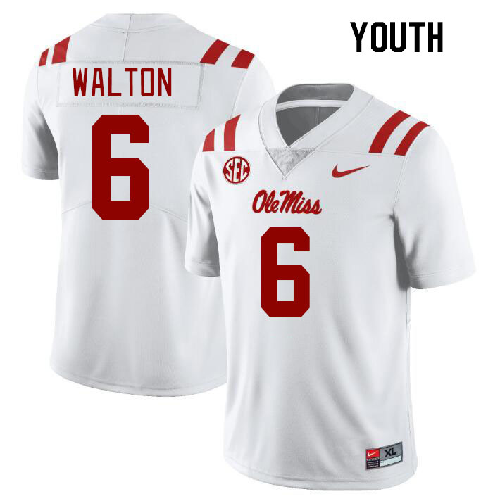 Youth #6 Zamari Walton Ole Miss Rebels College Football Jerseys Stitched Sale-White